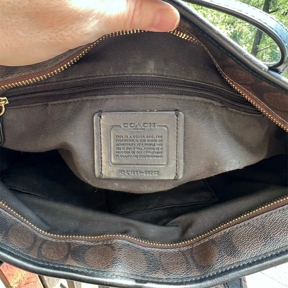 COACH Shoulder Bag Tote Brown/Black Signature Canvas Gold Hardware AUTHENTIC